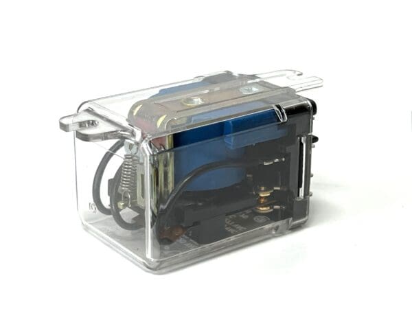 A clear plastic box with wires and a camera.