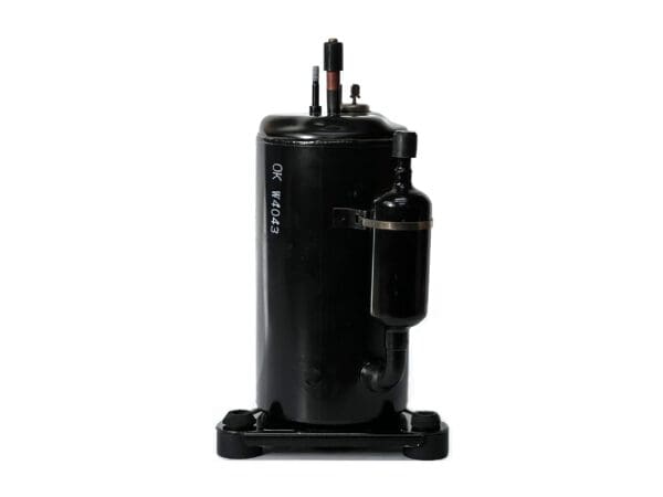 A black air compressor on white background