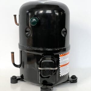 Black industrial air compressor on white background.
