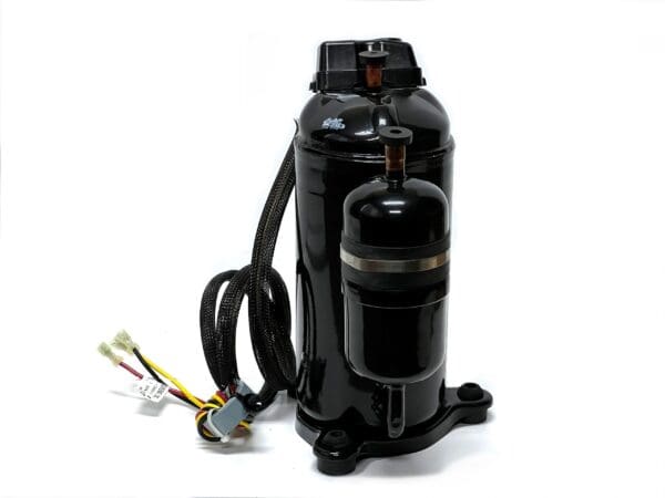 A black water pump with wires attached to it.