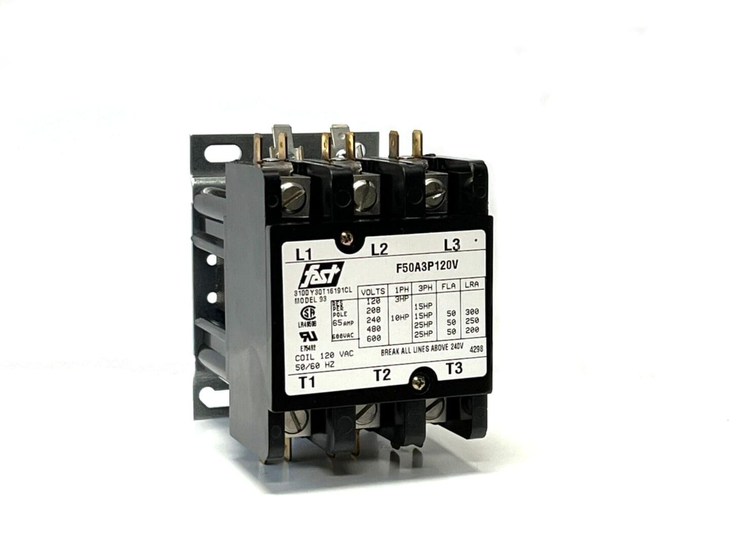 A close up of a three phase contactor