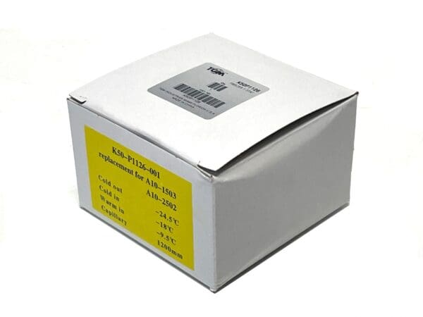 A box of a white box with yellow label.
