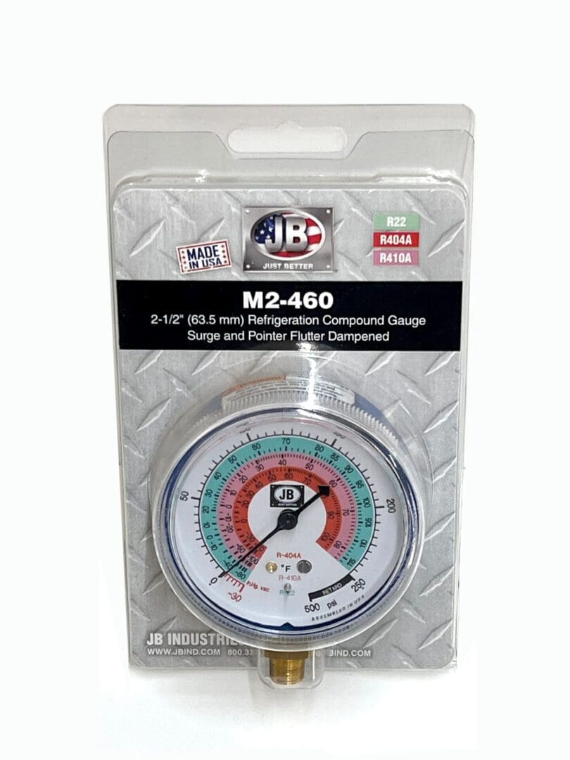 A picture of the front of a packaging for a refrigerant manometer.