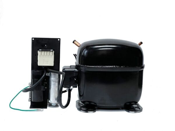 A black compressor and an air pump on a white background