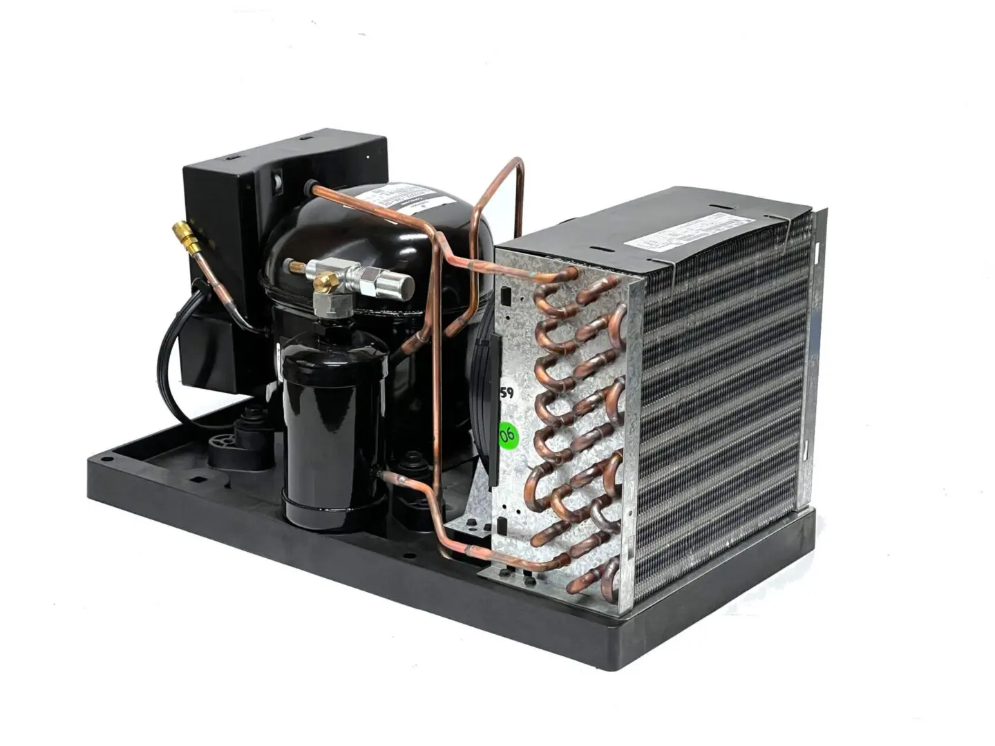 A compressor unit with the air conditioner connected to it.