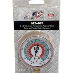 A picture of the packaging for a jb industries pressure gauge.