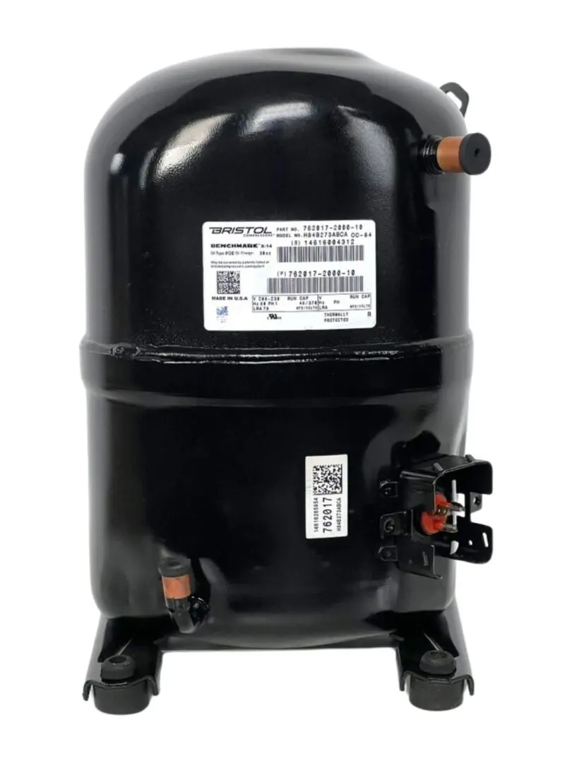 A compressor is shown with the label on it.