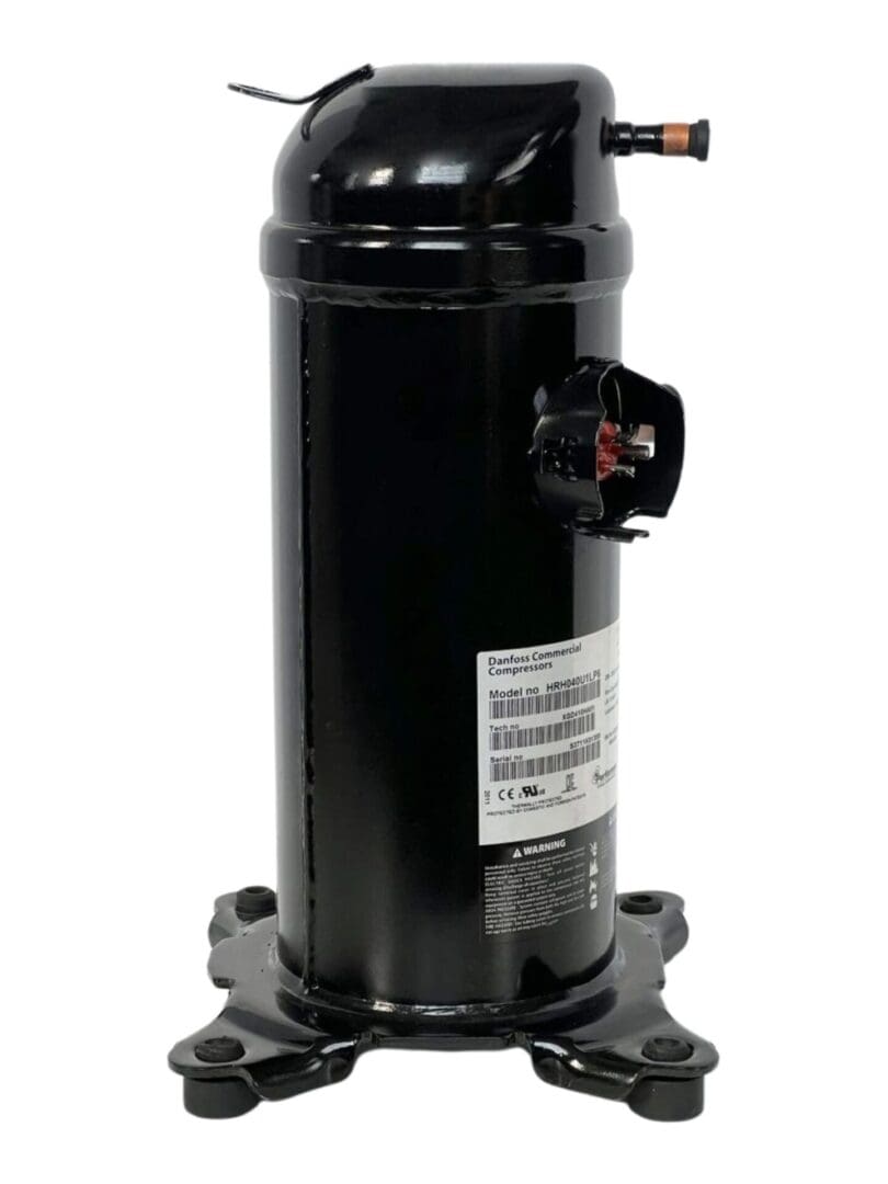 Black vertical refrigeration compressor with mounting feet