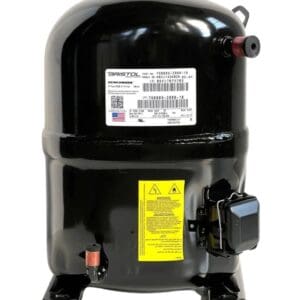 A compressor is shown with the label on it.