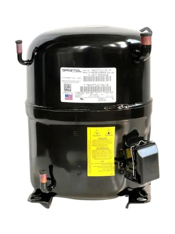 A compressor is shown with the label on it.